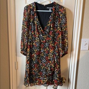 Karl Lagerfeld Black and Red Floral Long Sleeve Dress with black lining Size 4